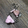 Pink small heart key tag handbag tag with John Deere logo and pink tassel
