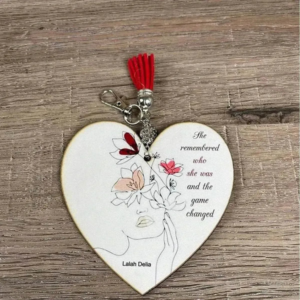 Key Tag Wooden Heart with red tassel wooden laser cut 10cm