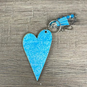 Key Tag - Wooden Heart With Pale Blue Pattern - Something From Home - South African Shop