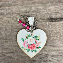 Key Tag - Wooden Heart with Pink and White Roses - Something From Home - South African Shop