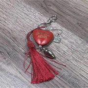 Red heart keyring with "John Deere Meisie" text, 50mm size