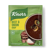 Knorr Beef & Onion Soup 50g packet with rich flavor and aromatic ingredients.