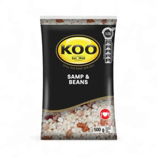 Koo Samp & Beans 500g pack with traditional South African samp and beans mix, high protein and fiber, endorsed by Heart and Stroke Foundation.