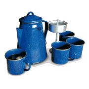 LK Coffee Percolator Set with 2L pot, percolator, and 4 enamel camping cups