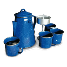 LK Coffee Percolator Set with 2L pot, percolator, and 4 enamel camping cups