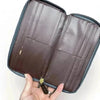 Large grey PVC wallet with daisy design and double zip compartments
