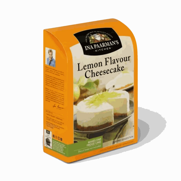 Ina Paarman Lemon Cheesecake Mix 250g package for no-bake creamy lemon cheesecake
