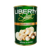Front of Liberty Select whole mushrooms in brine 400g can