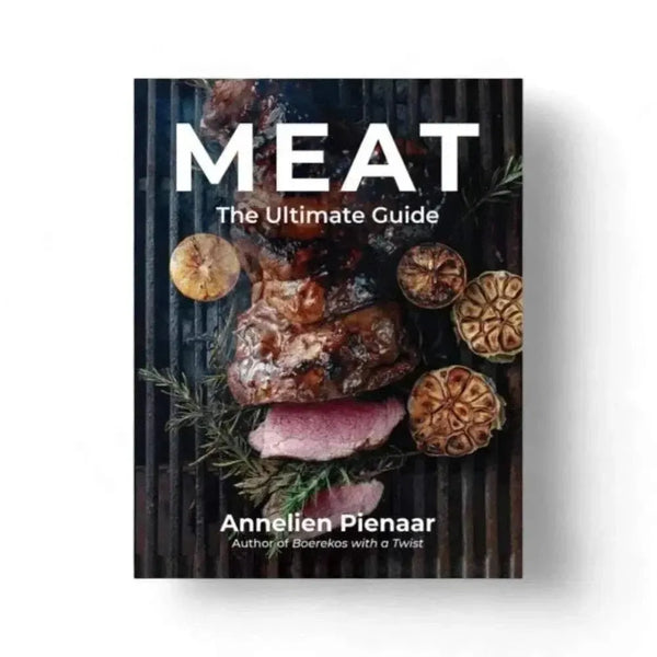 Meat: The Ultimate Guide book cover showcasing recipes, meat cuts, and cooking tips for South African cuisine