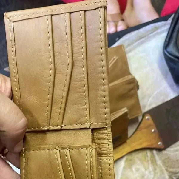 Light brown genuine leather mens wallet with card slots and note section
