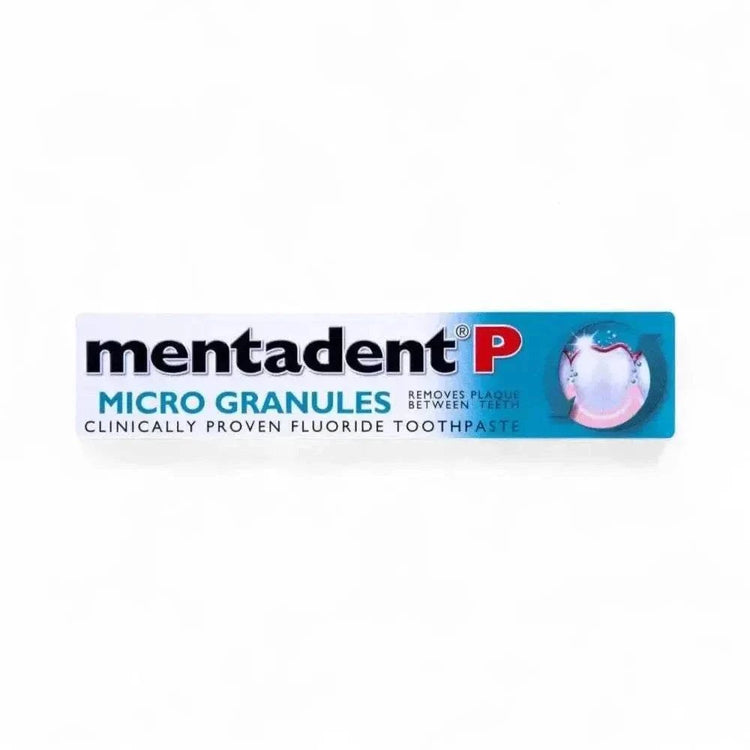 Mentadent P Toothpaste Microgranules, 100ml tube, plaque removal, oral hygiene.