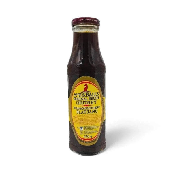 Mrs Balls Original Chutney 470g bottle with rich, fruity South African flavor.