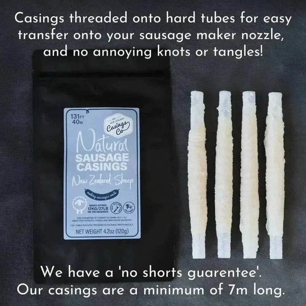 Natural sheep casings 24-26mm, 40m pack for sausage making, no shorts, New Zealand origin