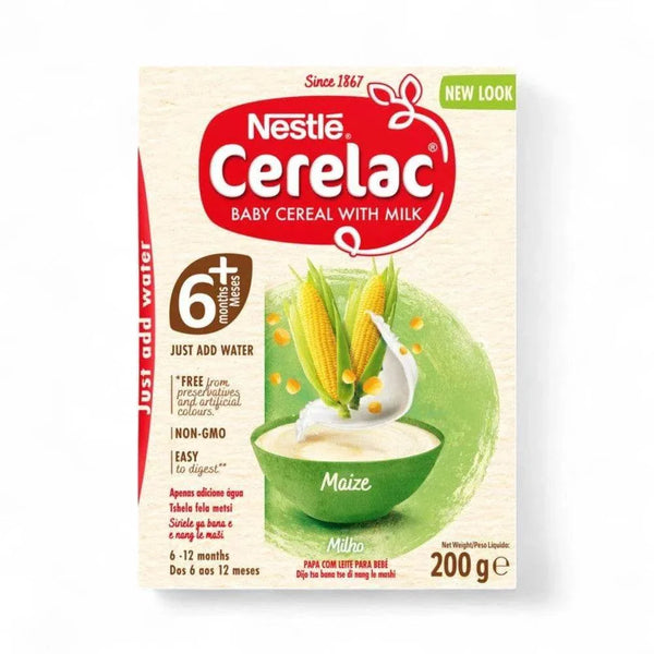 Nestlé Cerelac Baby Cereal with Milk (Maize), 200g box for babies 6 to 12 months.