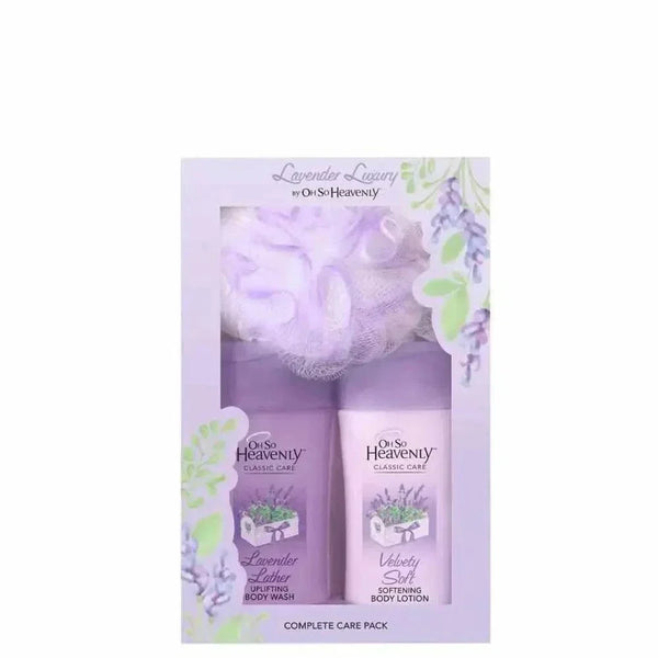 Oh So Heavenly Complete Care Pack lavender body wash lotion and loofah set