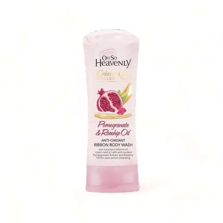 Oh So Heavenly Creme Oil Ribbon Body Wash bottle with pomegranate and rosehip oil, 300ml