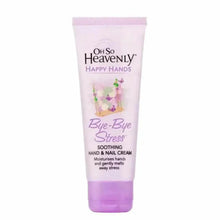Oh So Heavenly Happy Hands Hand Cream Bye Bye Stress 75ml tube with lavender chamomile and geranium ingredients moisturizing hands