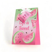 Oh So Heavenly Life is Sweet Lucky Packet with watermelon scented bath and body products including body wash, lotion, hand lotion, and loofah