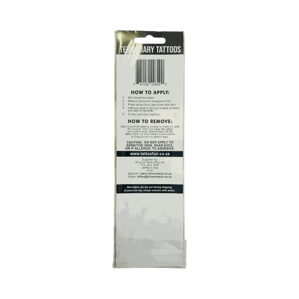 Olive Temporary Tattoo strips featuring officially licensed All Blacks silver fern designs