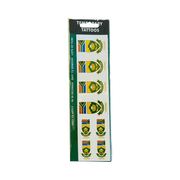 Olive temporary tattoo strips featuring South Africa Cricket emblem and flag designs