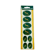 Pack of official Springboks olive temporary tattoo strips with Springbok logo designs on skin