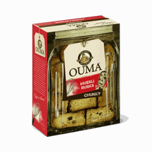 Ouma Rusks Muesli 1kg box with chunky muesli rusks in a clear jar packaging
