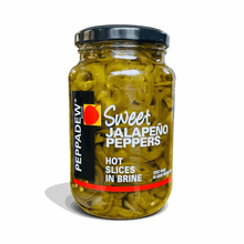 Jar of Peppadew Sweet Jalapeno Peppers Hot Slices in Brine 400g for mild spicy flavor