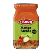 Jar of Pakco Mild Mango Atchar 385g with sweet and tangy mango flavor and mild spice
