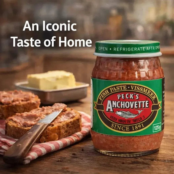 Peck's Anchovette Fish Paste 125g jar with South African savory spread