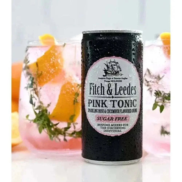 Fitch & Leedes Pink Tonic Sugar-Free 200ml bottle with rose and cucumber flavors, perfect for gin mixers