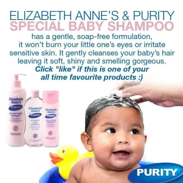 Purity & Elizabeth Anne's 2 In 1 baby shampoo and conditioner bottle 200ml for gentle, tear-free cleansing and conditioning