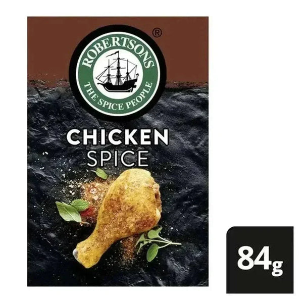 Robertsons Refill Chicken Spice 84g bottle with paprika and seasonings for enhanced chicken flavor