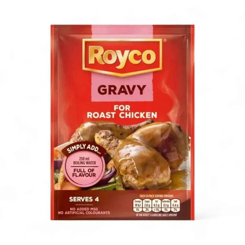 Royco Cook-in-Sauce Roast Chicken 32g dry mix for flavorful gravy, quick preparation with boiling water, serves 4, no MSG or artificial colors