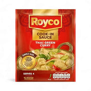 Royco Cook-in Sauce Thai Green Curry 50g pack for easy, mild-flavored curry with chicken, no artificial colors, serves 4.