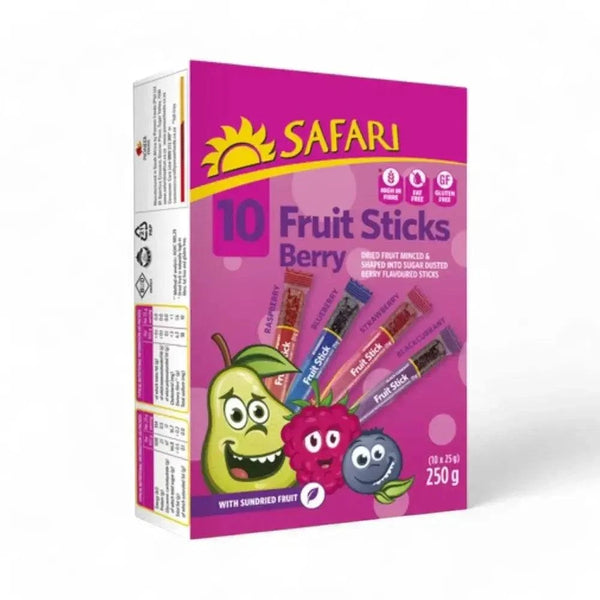 Safari Berry Fruit Sticks pack of 10 sugar-dusted dried fruit snacks with mixed berry flavors