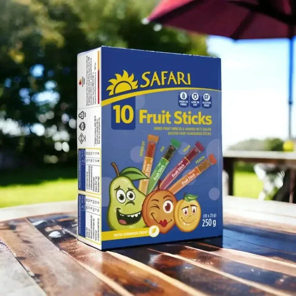 Safari Fruit Sticks pack with high fiber, gluten-free snack sticks perfect for school and sports