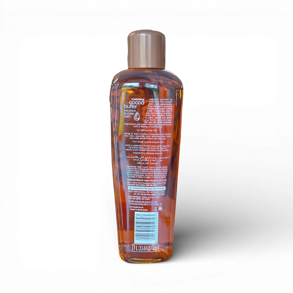Satinskin Luxury Bubble Bath 1L bottle with moisturizing cocoa butter for soft, smooth skin and rich bubbles