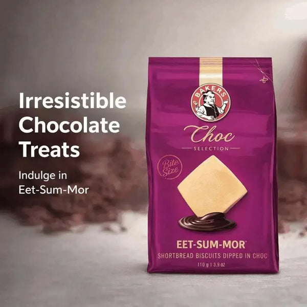 Bakers Eet-Sum-Mor chocolate dipped shortbread biscuits 110g pack with butter and chocolate coating