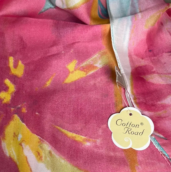 Scarf - Silk Feel Multicolour with A Yellow Flower - Something From Home - South African Shop