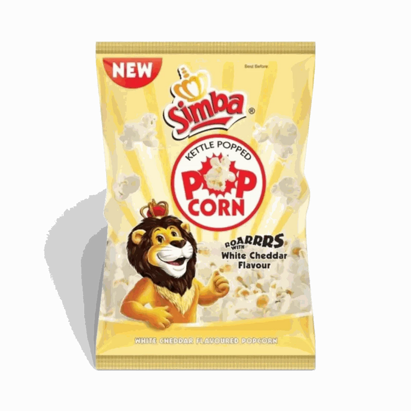 Simba Popcorn White Cheddar 90g bag of kettle-popped cheesy snack
