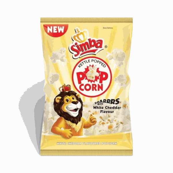 Simba Popcorn White Cheddar 90g bag of kettle-popped cheesy snack