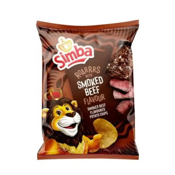 Simba Smoked Beef 120g chips bag with nutrition and ingredient details