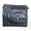 Black PU leather sling bag with adjustable strap and multiple zip compartments