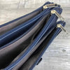 Navy PU leather Sling Bag with adjustable strap and multiple zip compartments
