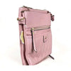 Pink PU leather sling bag with adjustable strap and lattice detailing