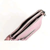Pink PU leather sling bag with adjustable strap and lattice detailing