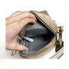 Tan PU leather sling bag with double zip pouches and adjustable strap