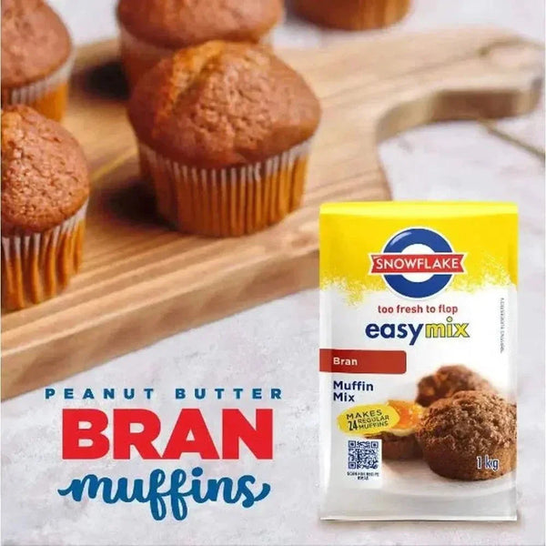 Snowflake Bran Muffin Mix 500g packaging from South African Shop displaying delicious bran muffins