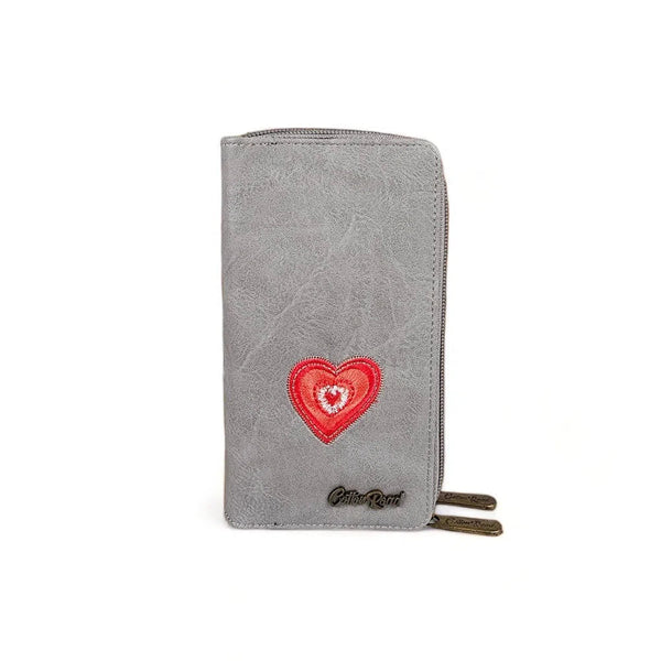 Cotton Road Large Wallet - Grey PU Leather with Red Heart - Something From Home - South African Shop