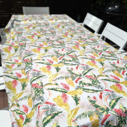 Tablecloth - Beige with Pink & Mustard Tropical Flowers - Something From Home - South African Shop